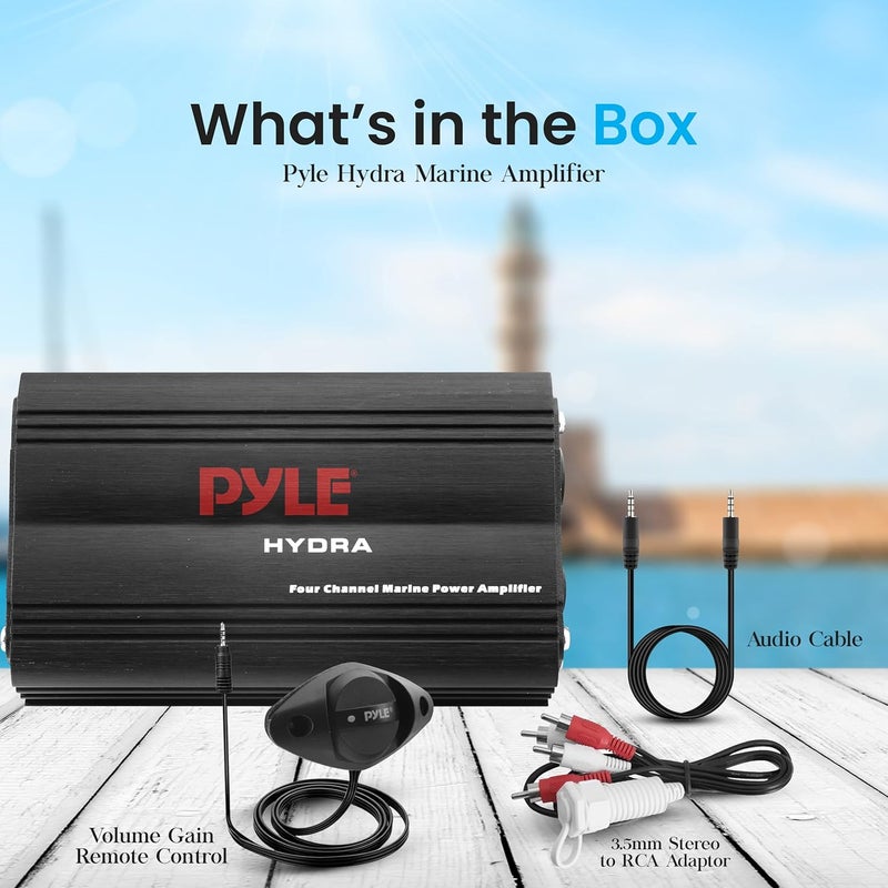 Pyle 800W 4-Channel Hydra Marine Micro Amplifier - Waterproof - GAIN Level Controls - RCA Stereo Input - 3.5mm Jack - MP3 - Volume Control - Short Protection - For Boat & Vehicle Use - PLMRMP3B - Image 2